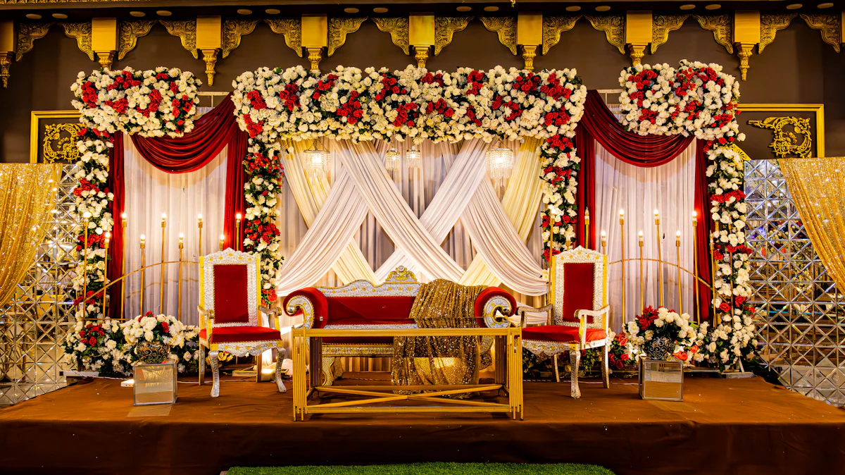 Wedding stage decorated with flowers