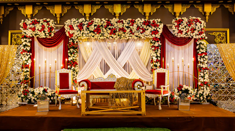 Wedding stage decorated with flowers