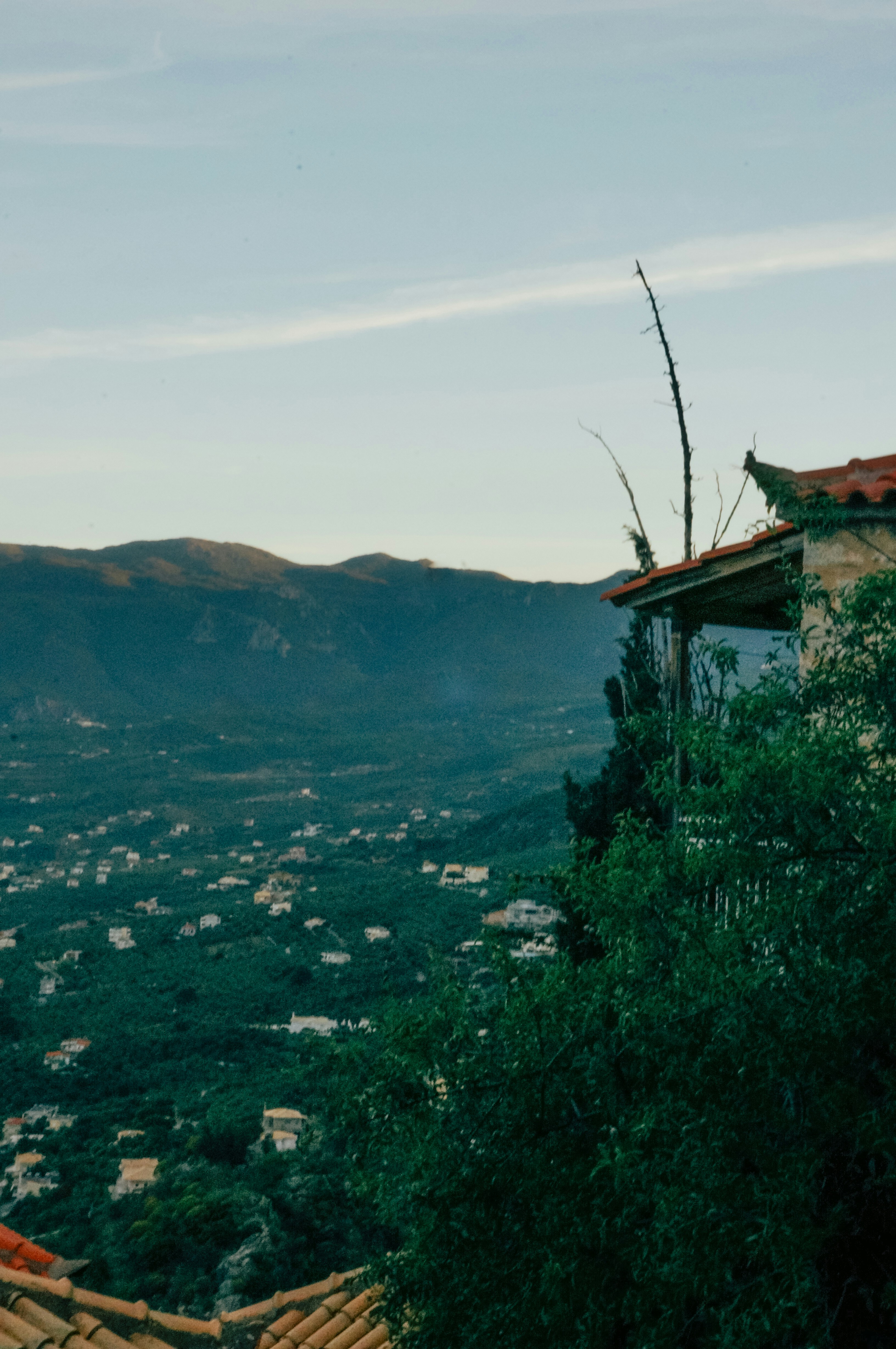 Mountain view from a building's edge.