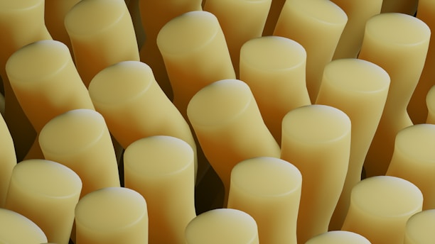 Close-up of pale, cylindrical objects.