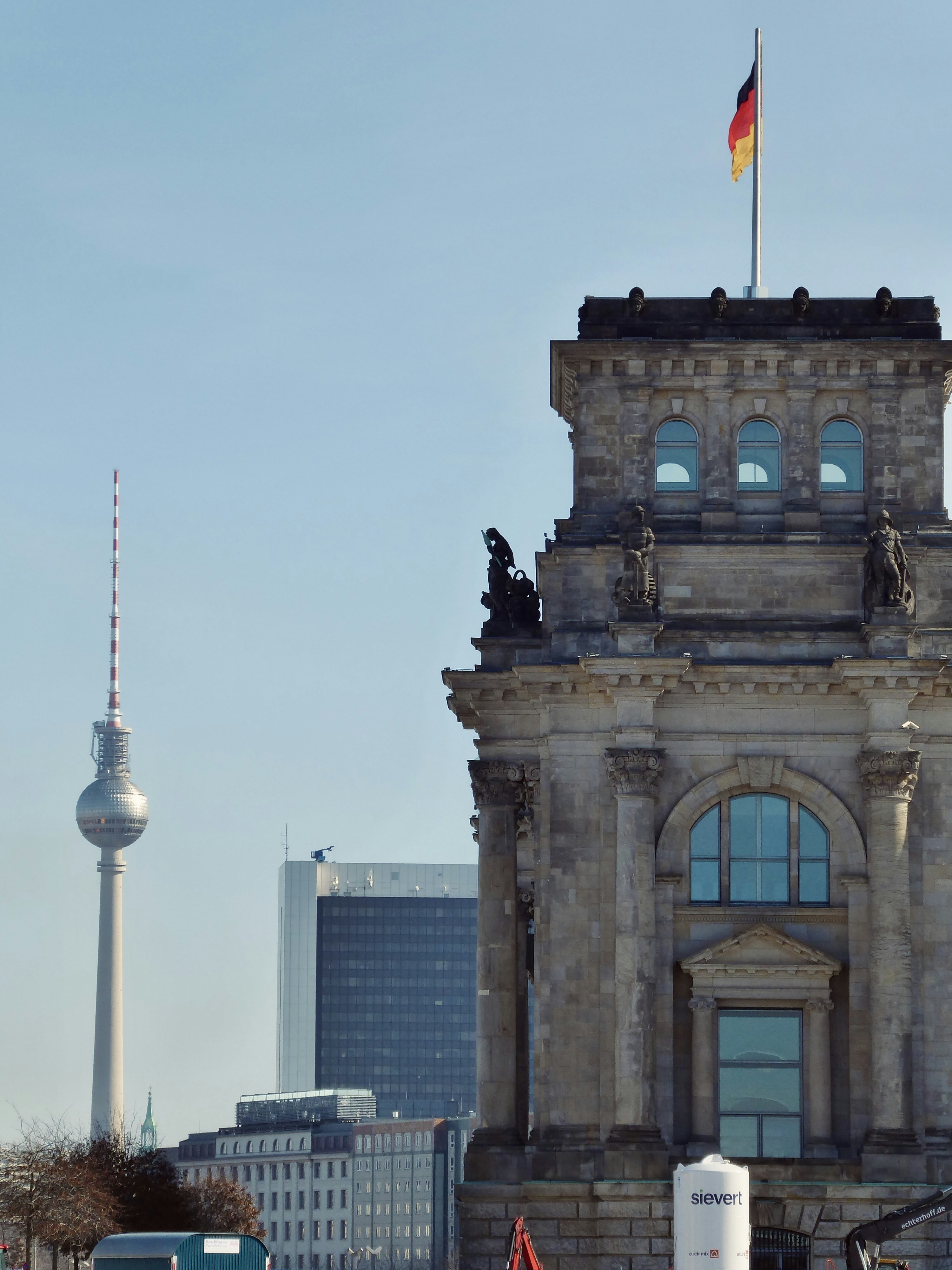The reichstag building and berlin TV tower are visible.