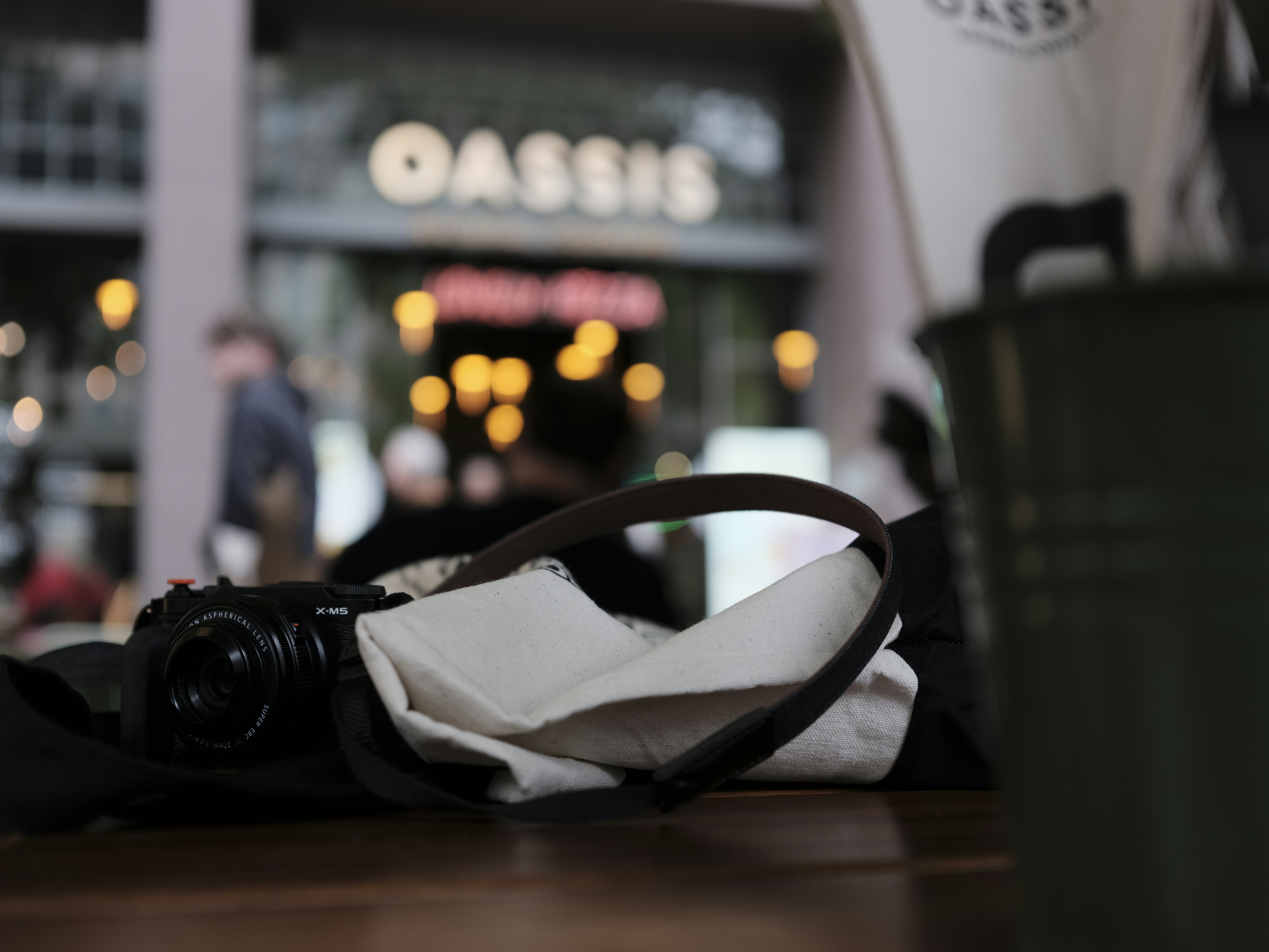 Camera and coffee at the oasis cafe.