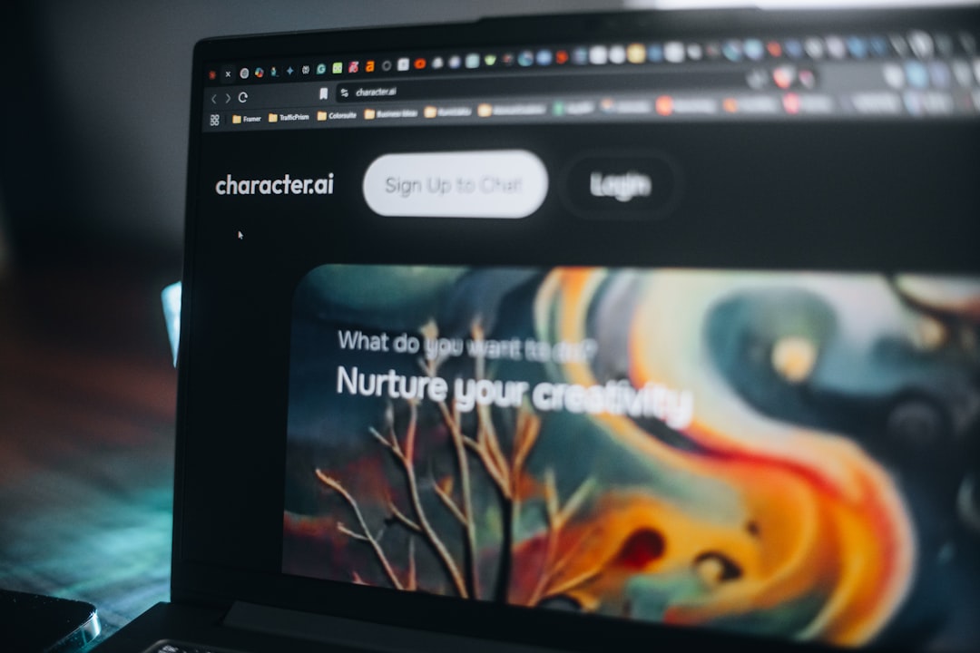 A laptop displays a website promoting creativity., Character AI