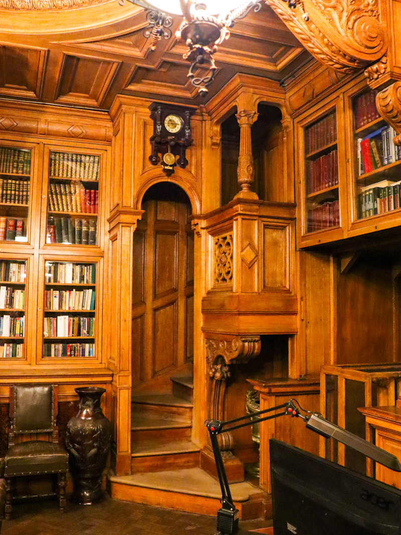 Custom built-in wood shelving and cabinetry