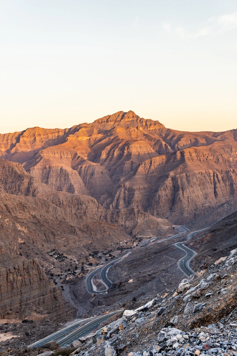 Winding road climbing Jebel Jais, Ras Al Khaimah