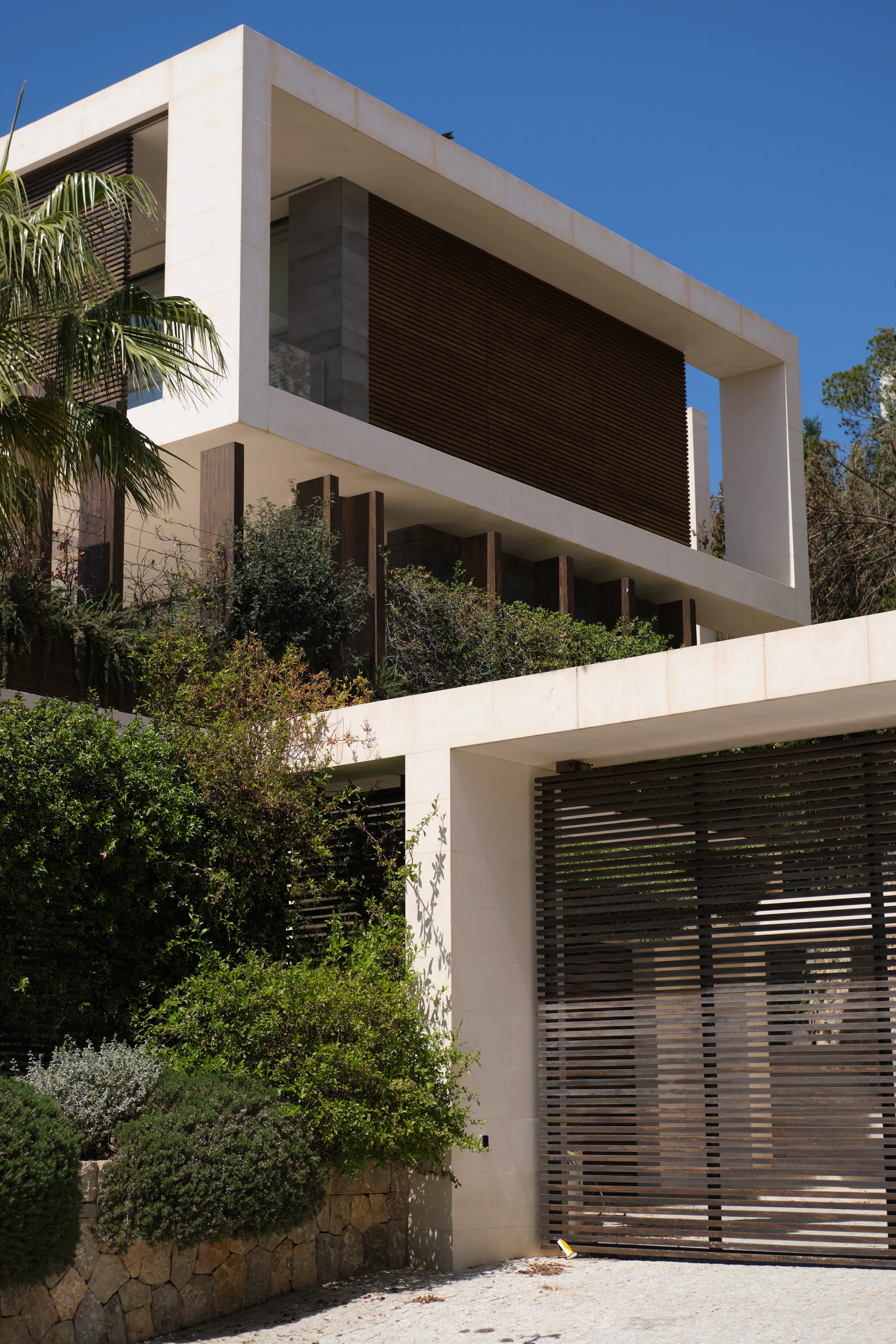 Modern home with white walls and wooden accents.