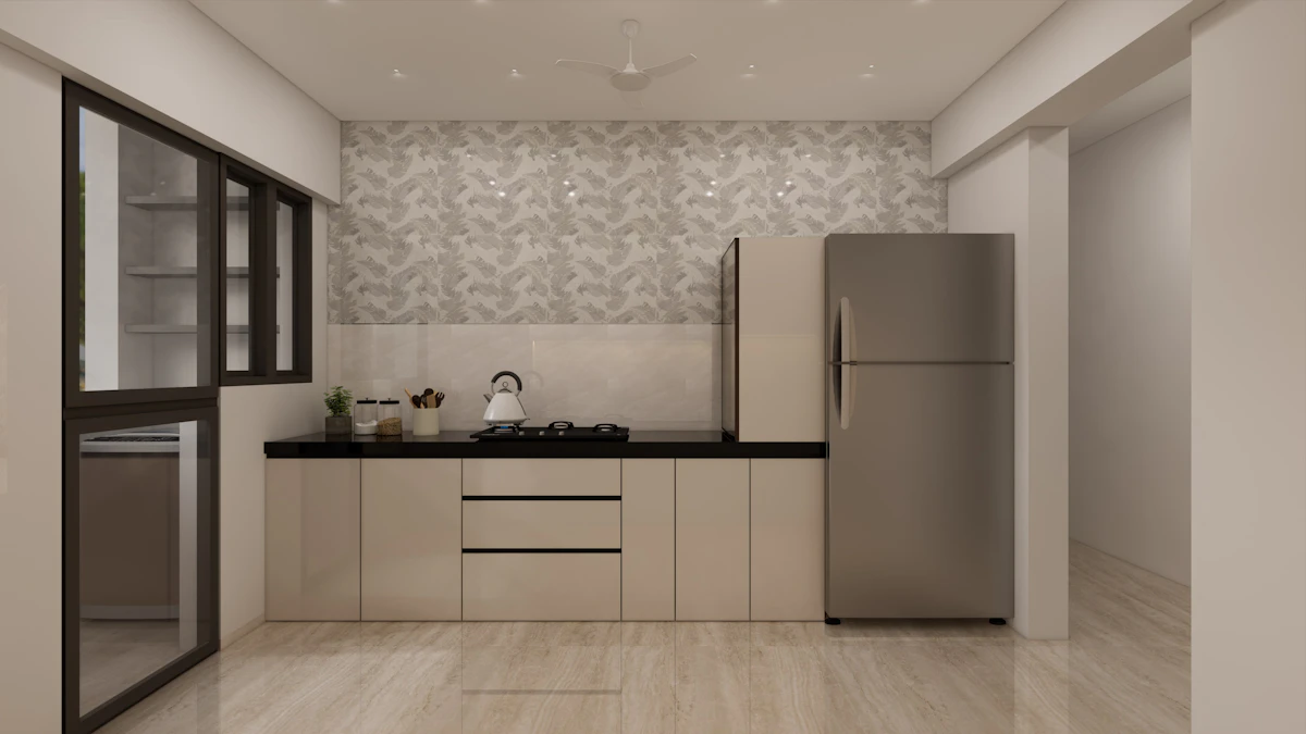Modern kitchen interior with cabinetry and appliances