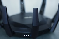 A close-up of a wireless router.