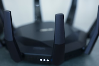 A close-up of a wireless router.