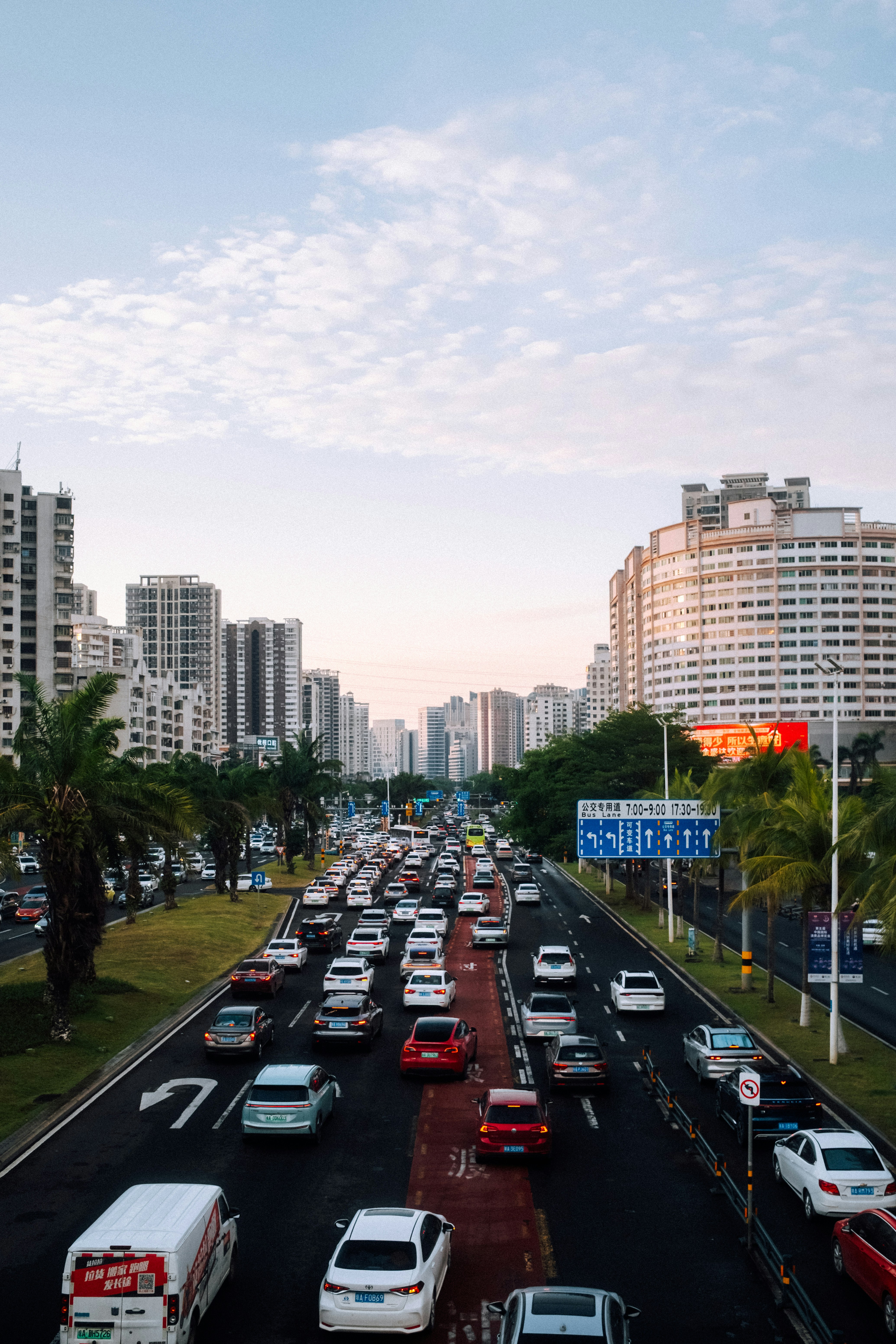 Traffic jams up a city street.