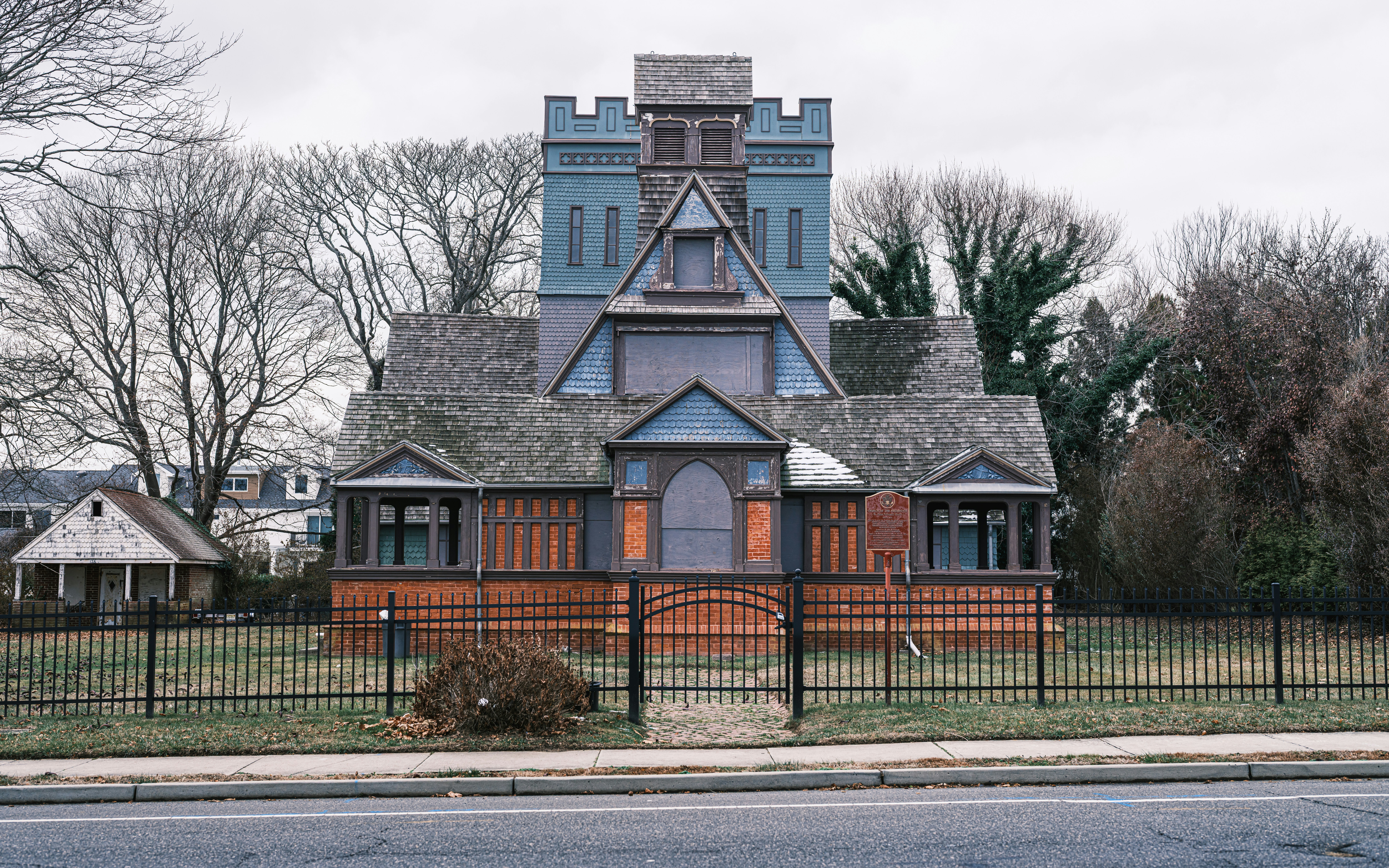 A unique building with a tower stands tall.