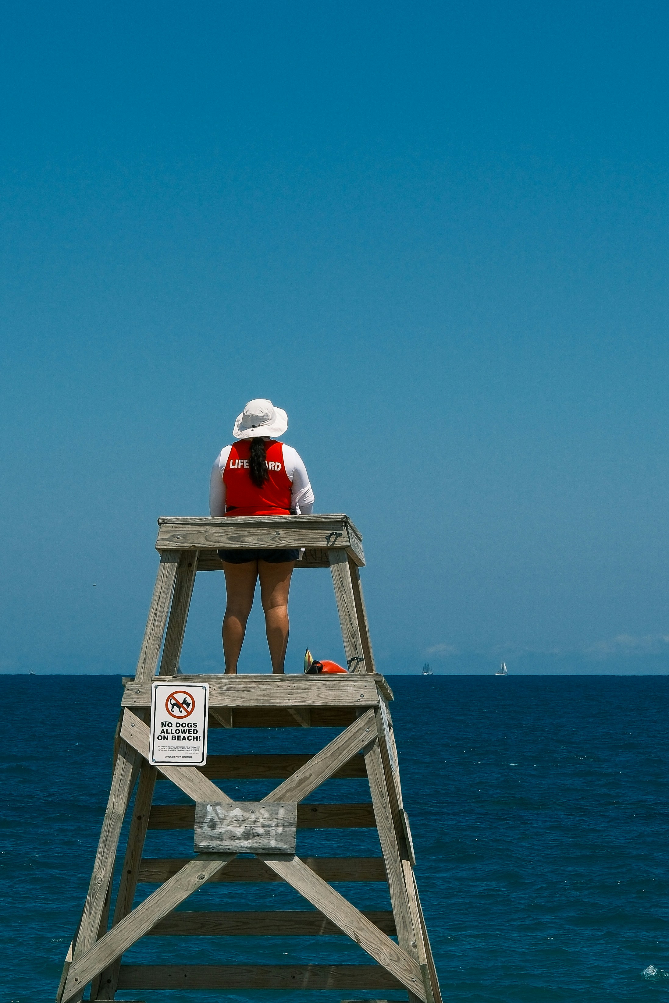 Crew member on a cruise ship overseeing the ocean