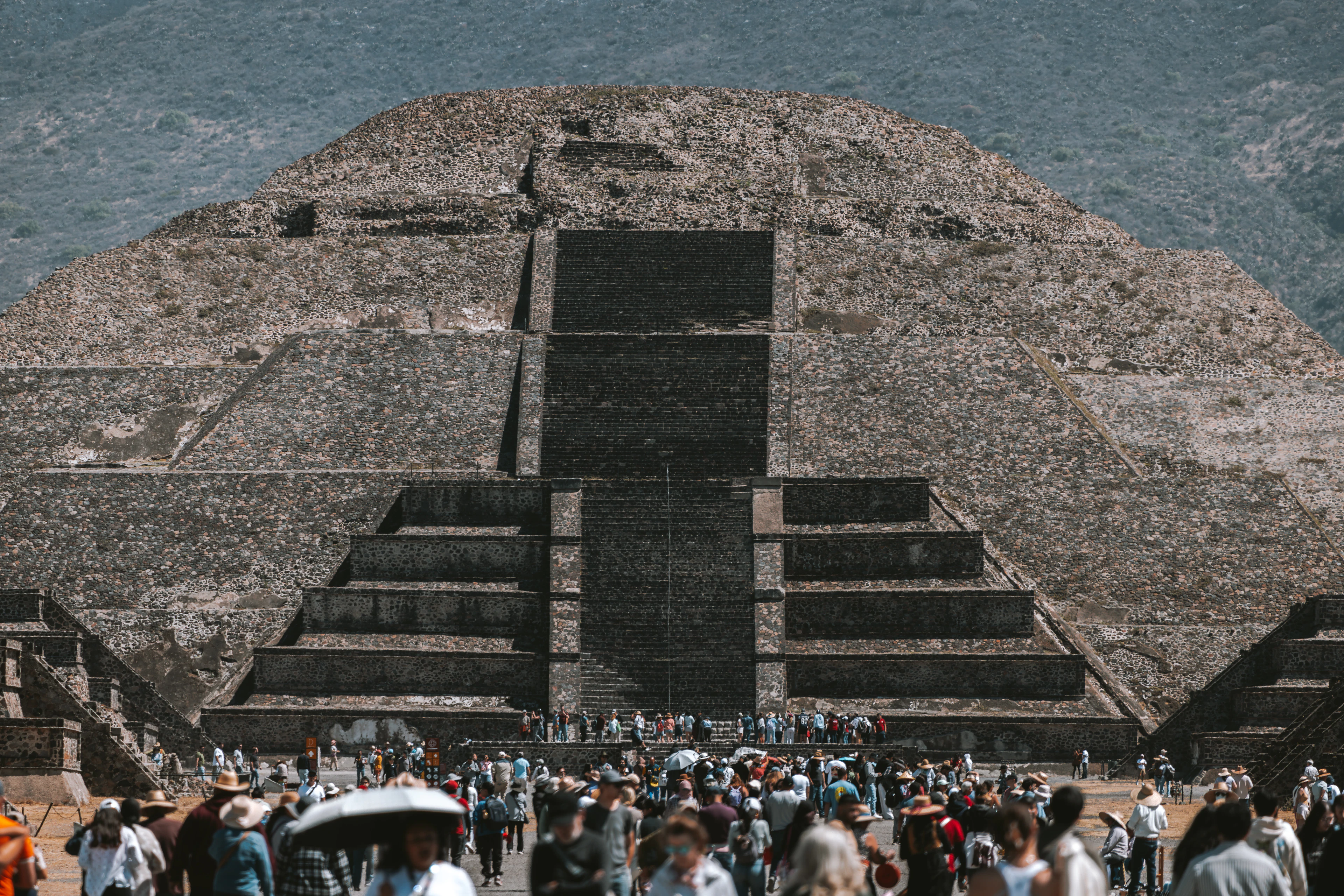 Visitors gathered at the base of the Pyramid of the Moon at Teotihuacan, outside Mexico City