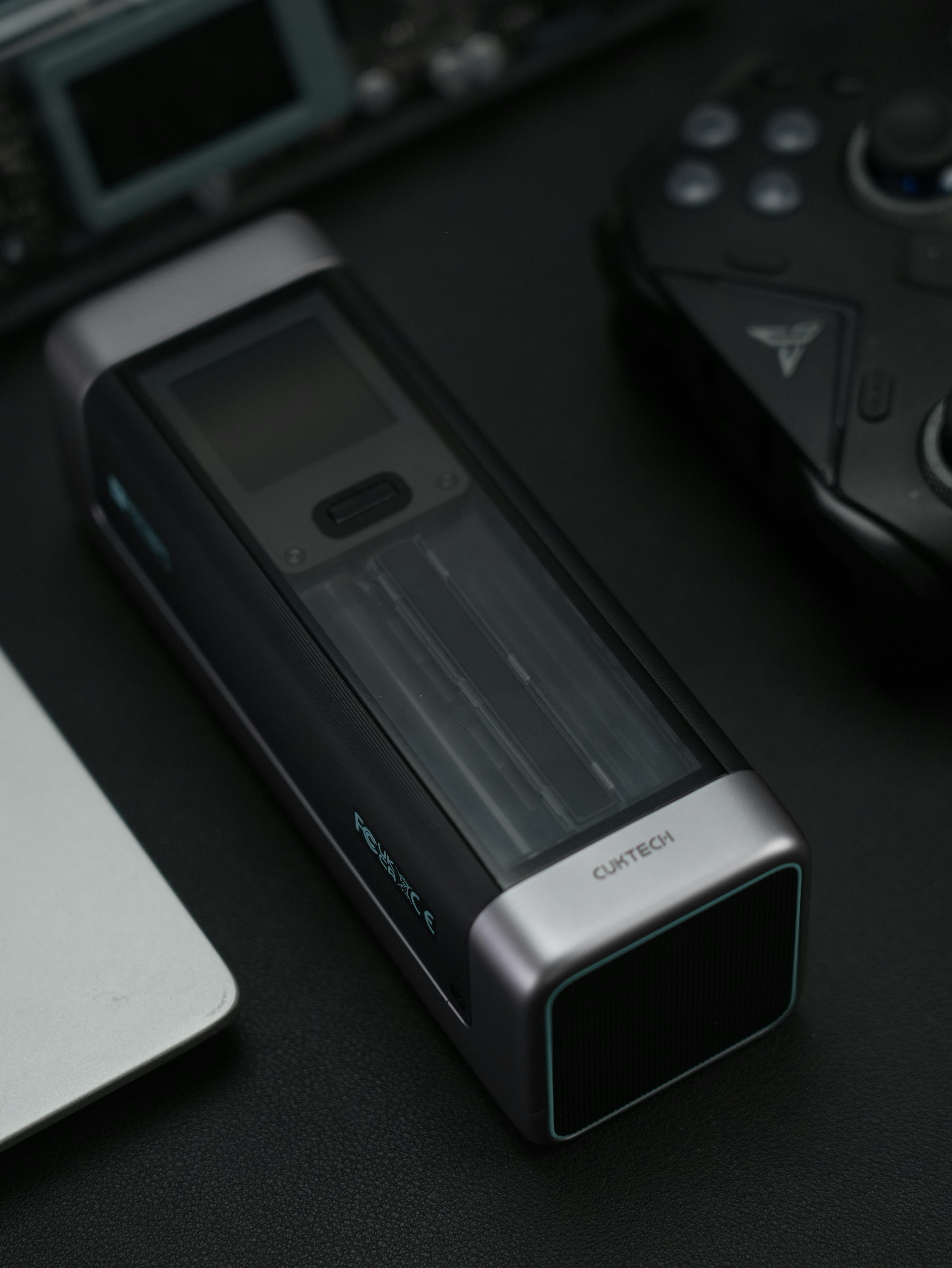 A sleek and modern electronic device on a table.