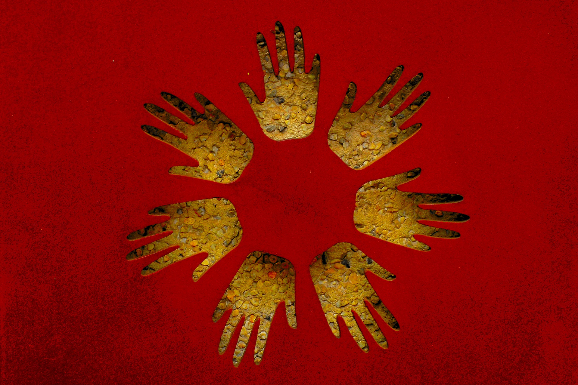 Hands are arranged in a flower shape.