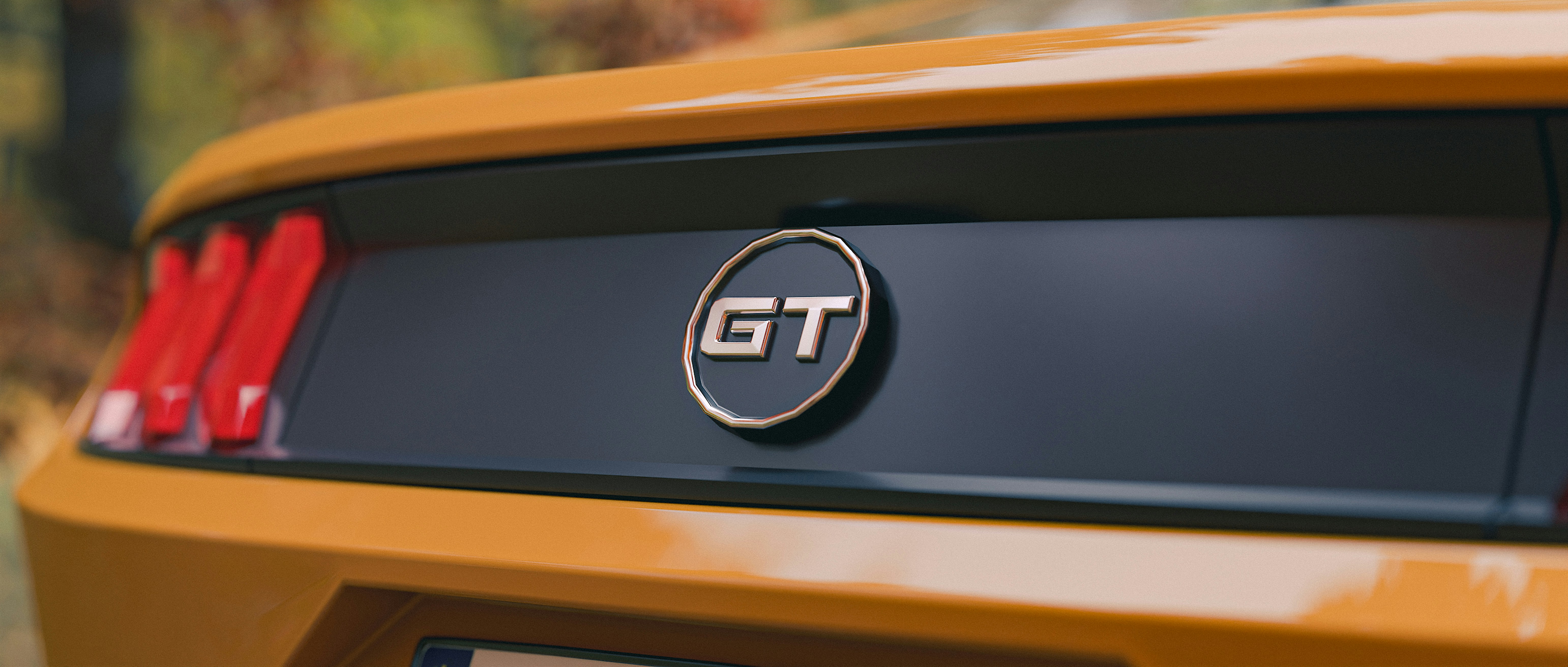 The ford mustang gt's rear badge is visible.