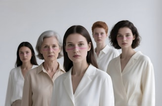 Five women stand facing the viewer.