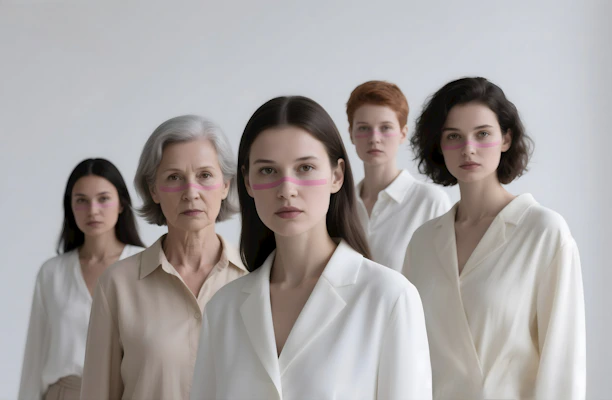 Five women stand facing the viewer.