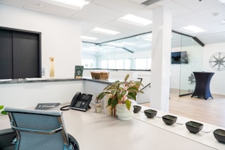 A modern office space with stylish decor.