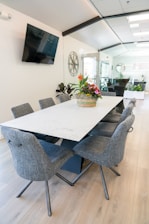 A modern conference room with elegant decor.