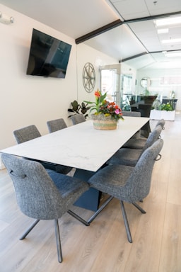 A modern conference room with elegant decor.