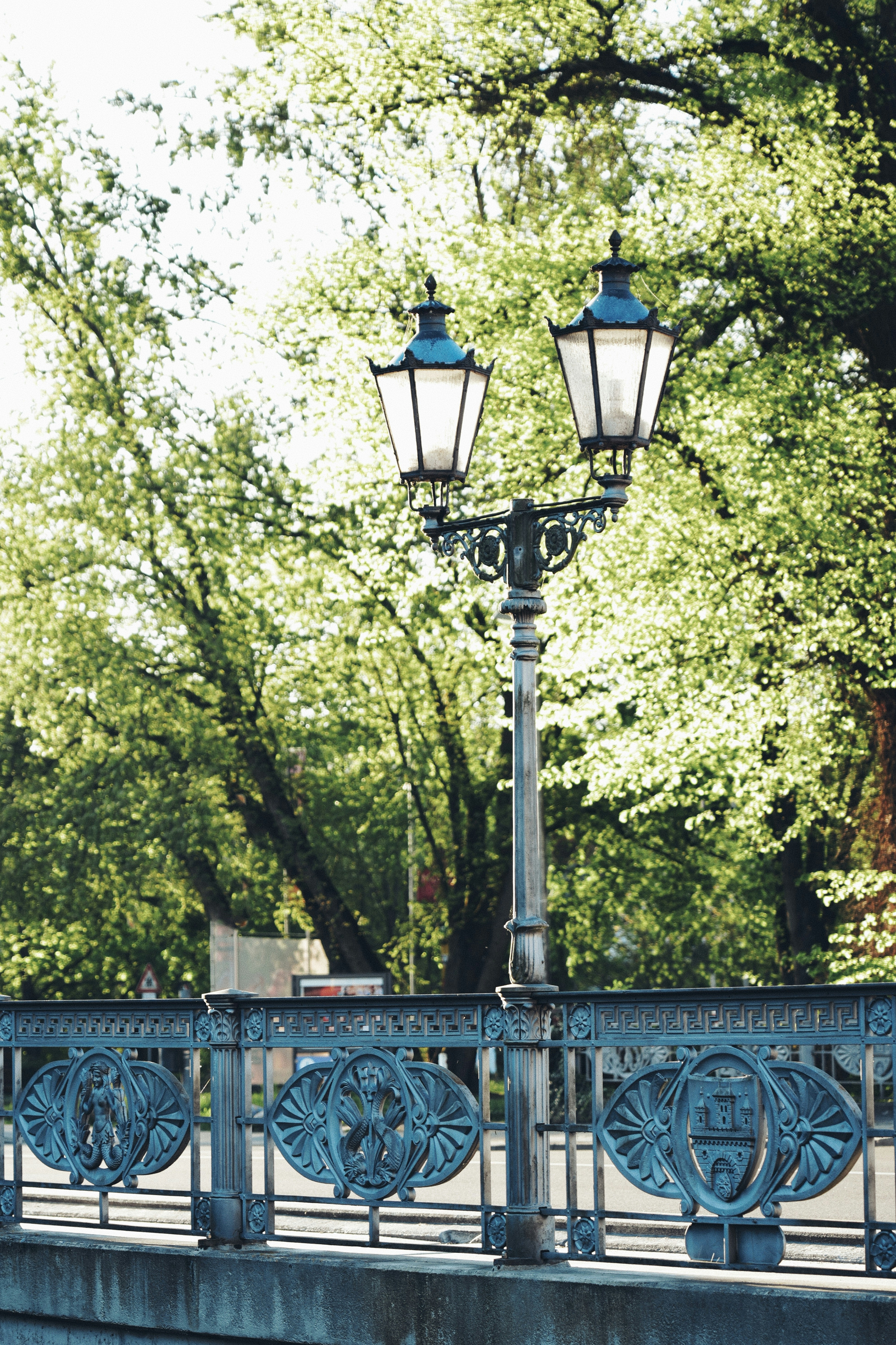 A vintage-style street lamp