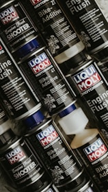 Liqui moly motorbike additives and engine flush bottles.