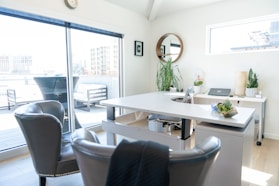 Modern office space with a bright, sunny interior.