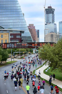 Runners compete in a marathon in the city.