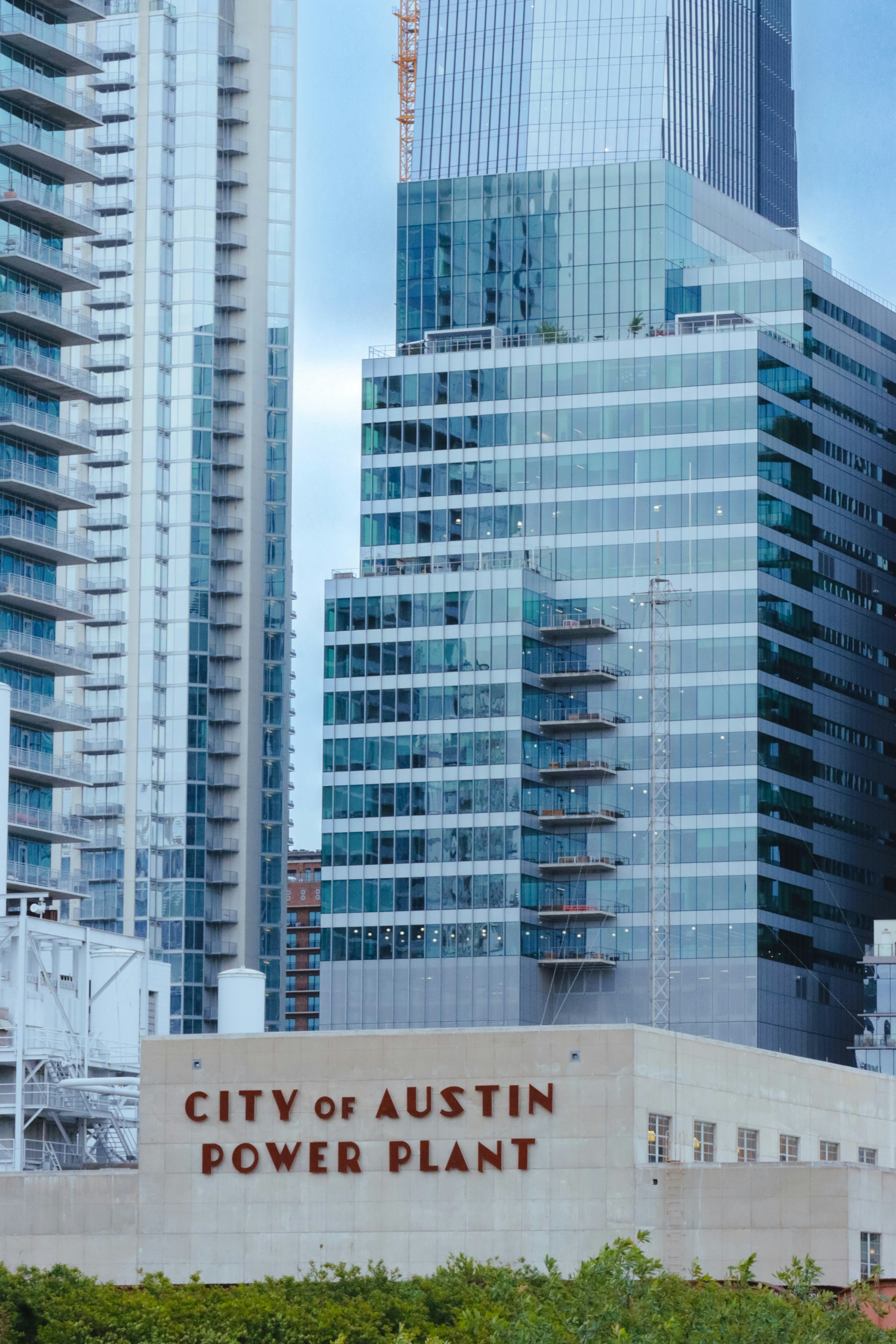 City of Austin Power Plant and Modern Skyscrapers
