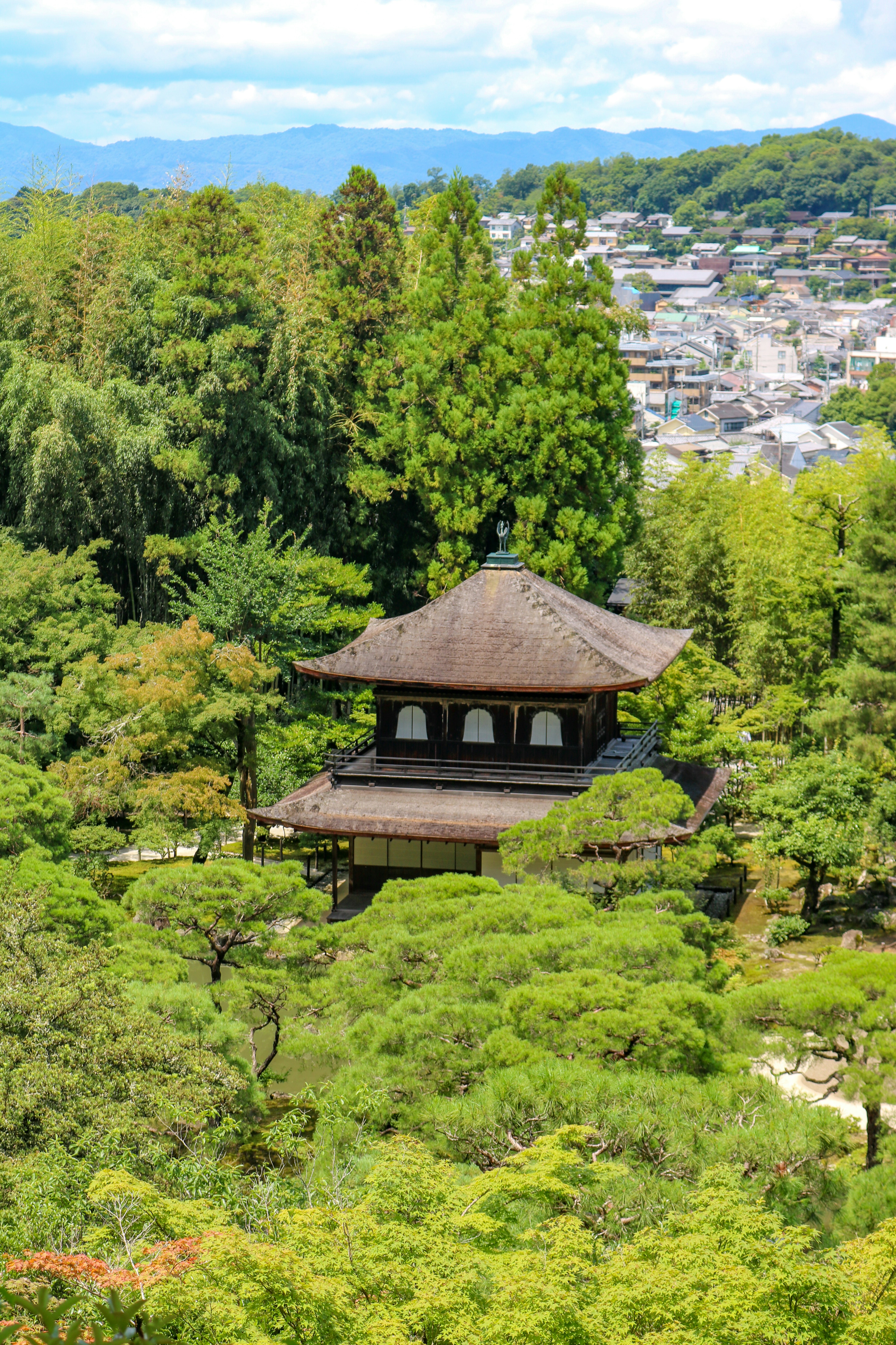 A traditional japanese temple in lush greenery.
