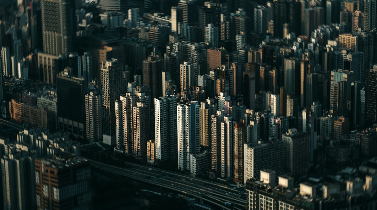 Aerial view of dense city skyline