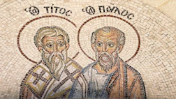 A mosaic depicts titus and paul.