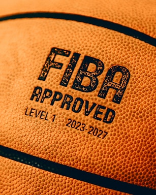 Close-up of a basketball with fiba approval.