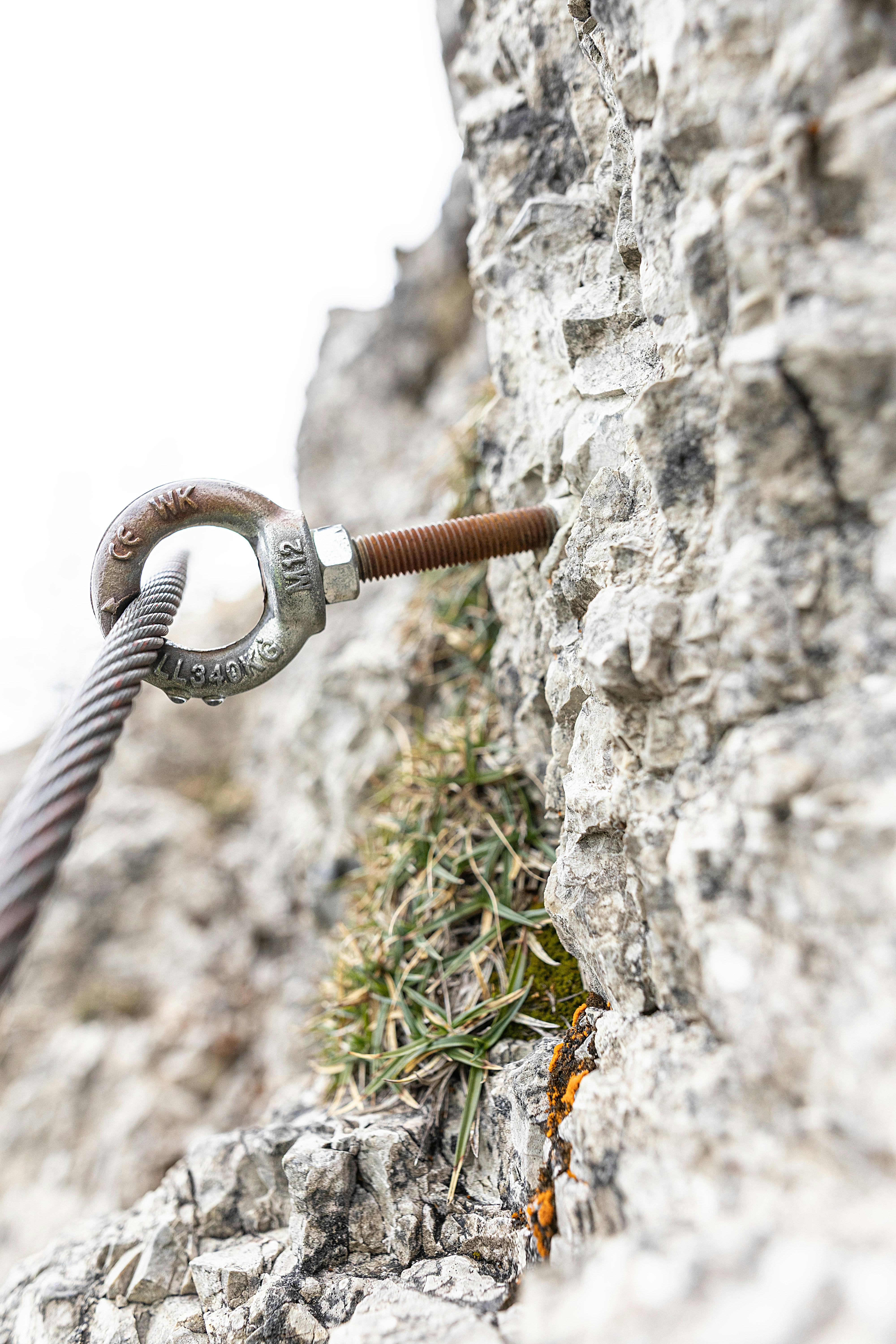 Steel cable and bolt are fixed to a rock