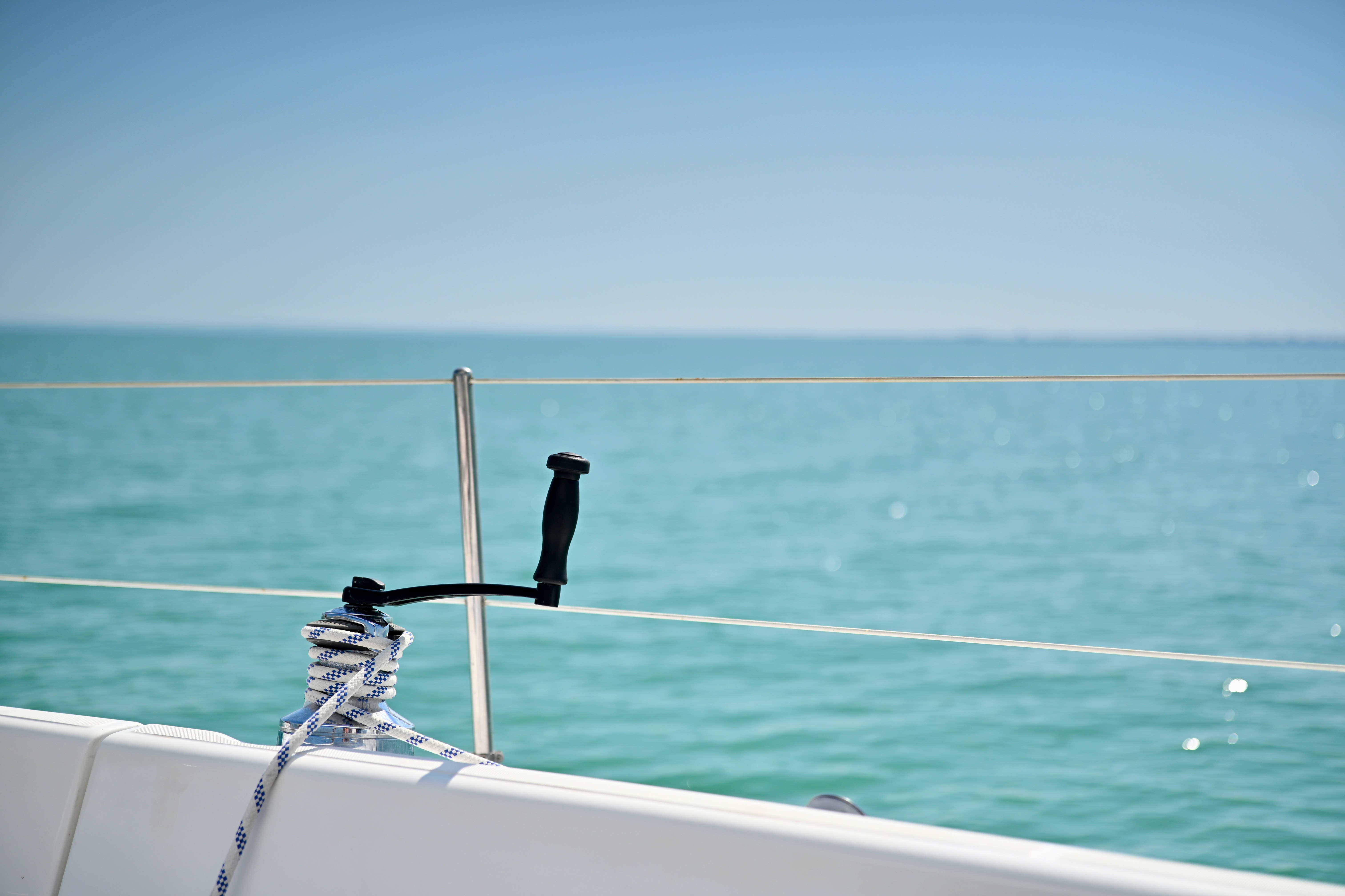 A sailboat winch with an ocean view.