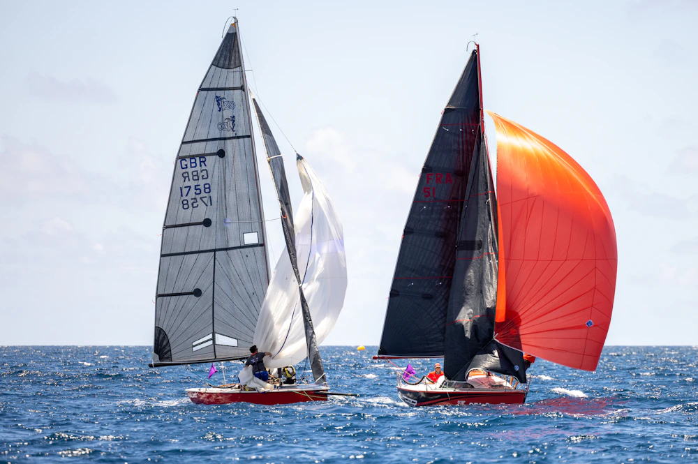 Two racing yachts battling on the open Atlantic