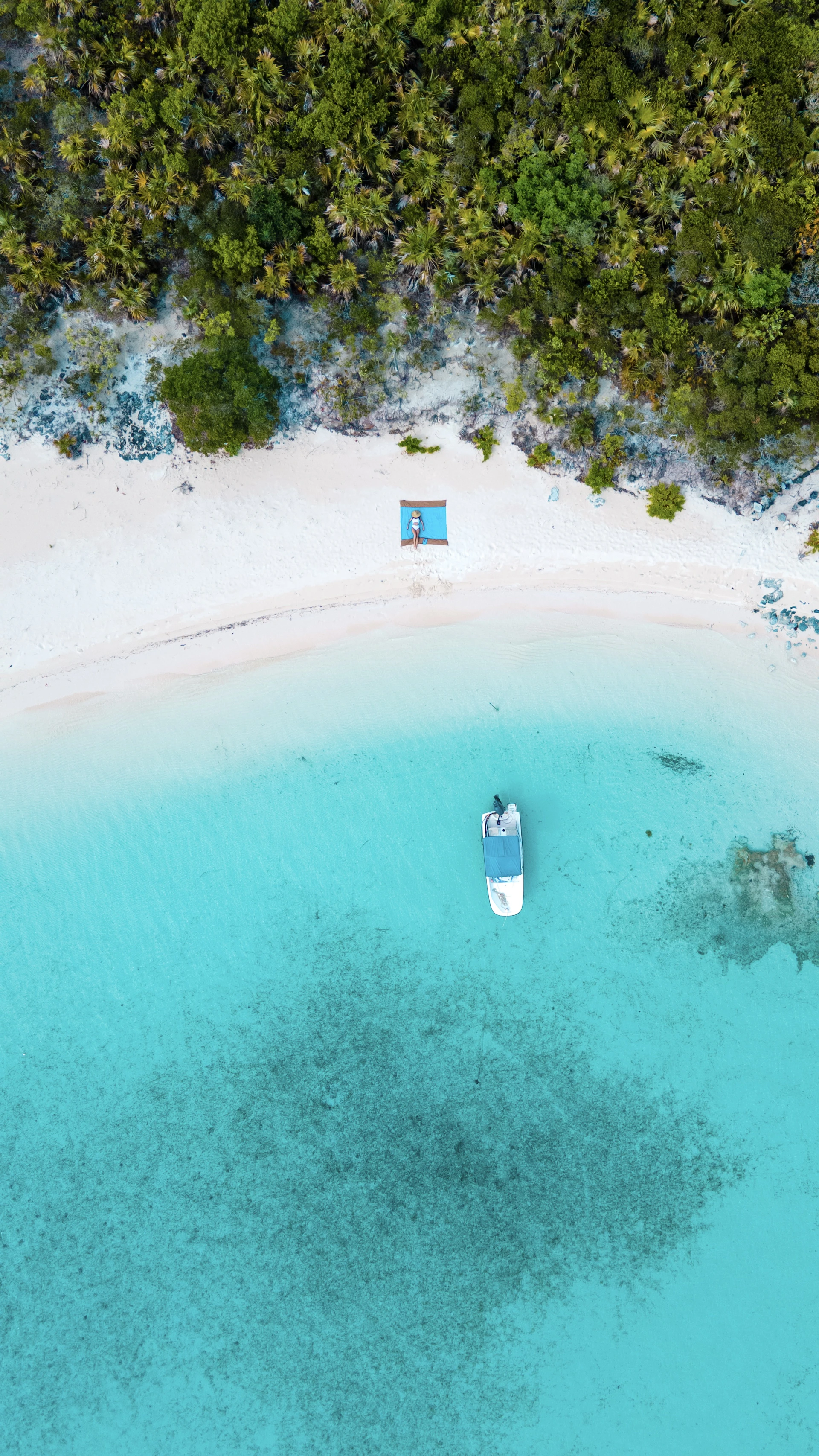 Aerial view of a beach with a boat.