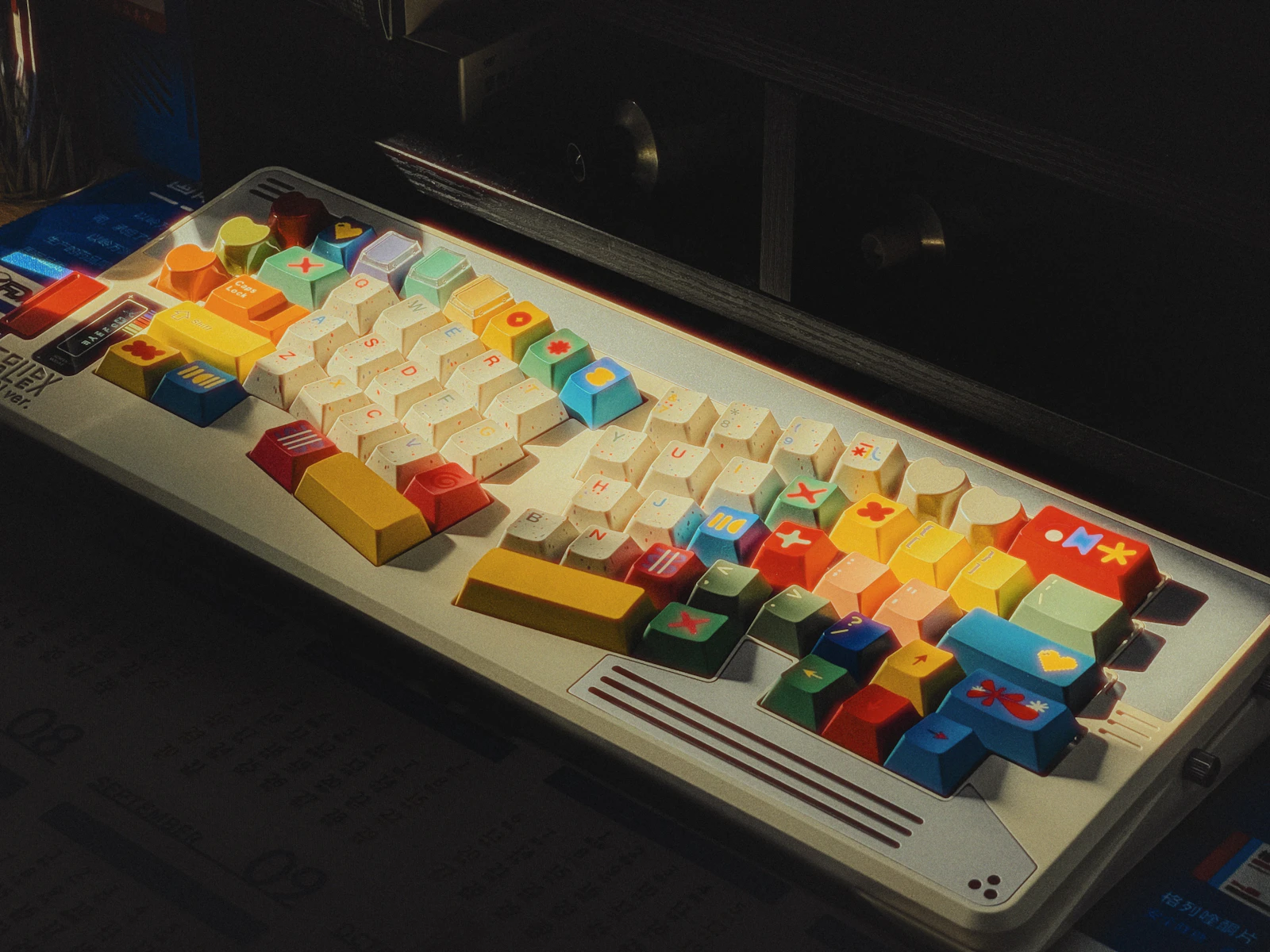 Keyboard fitted with colourful custom keycaps