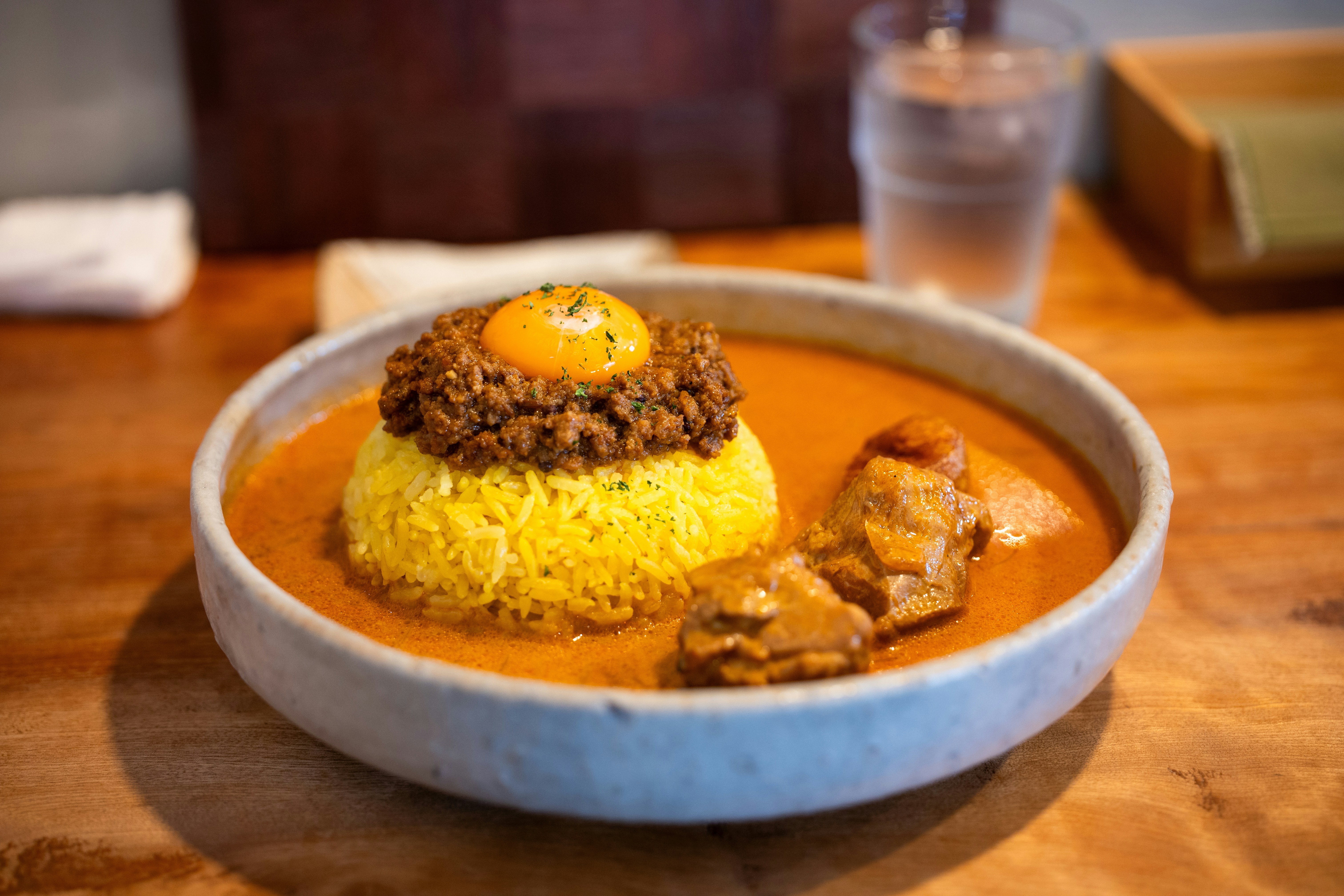 Delicious japanese curry rice with egg.