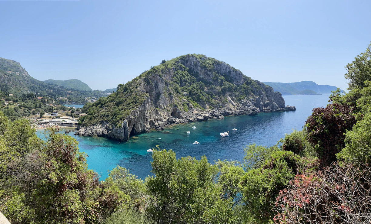 Beautiful turquoise water and a rocky island.
