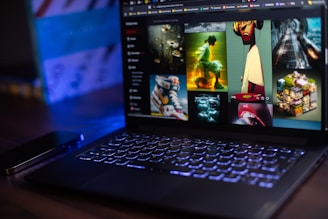 Laptop shows a streaming service with movie options.