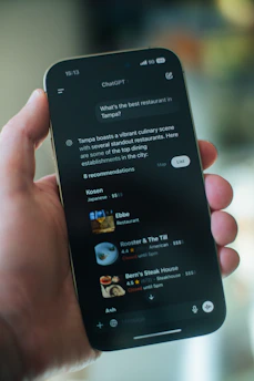 Chatgpt provides restaurant recommendations on a phone screen.