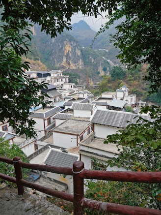 A village nestled in the mountains.