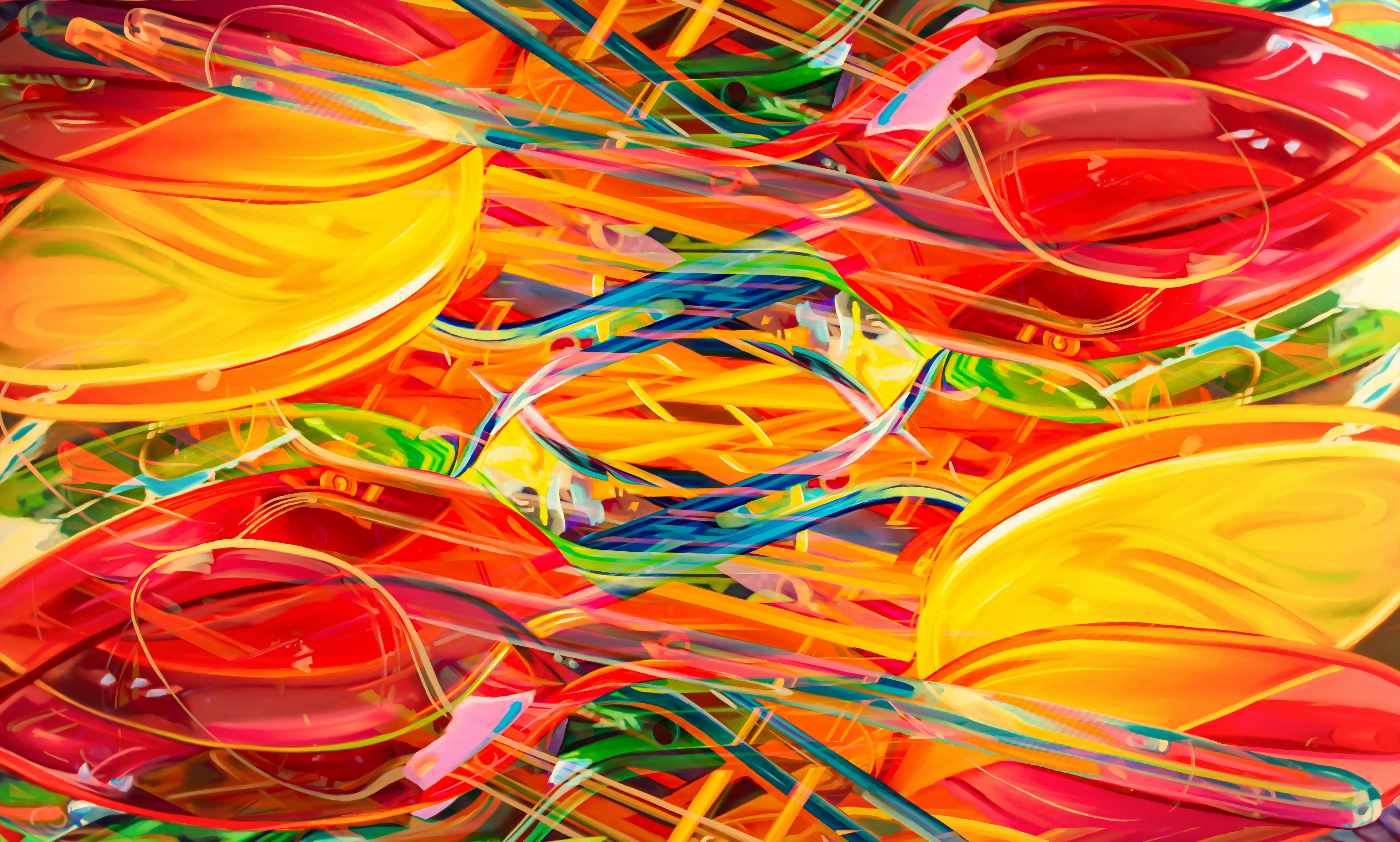 Bright abstract art with flowing shapes and colors.