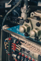 Close-up of intricate wiring and mechanical components.