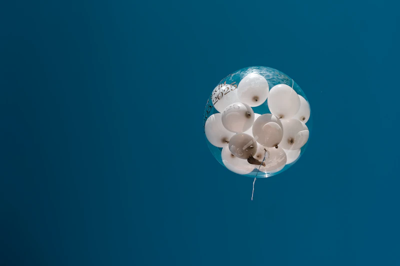 Elegant white balloons for a celebratory occasion.