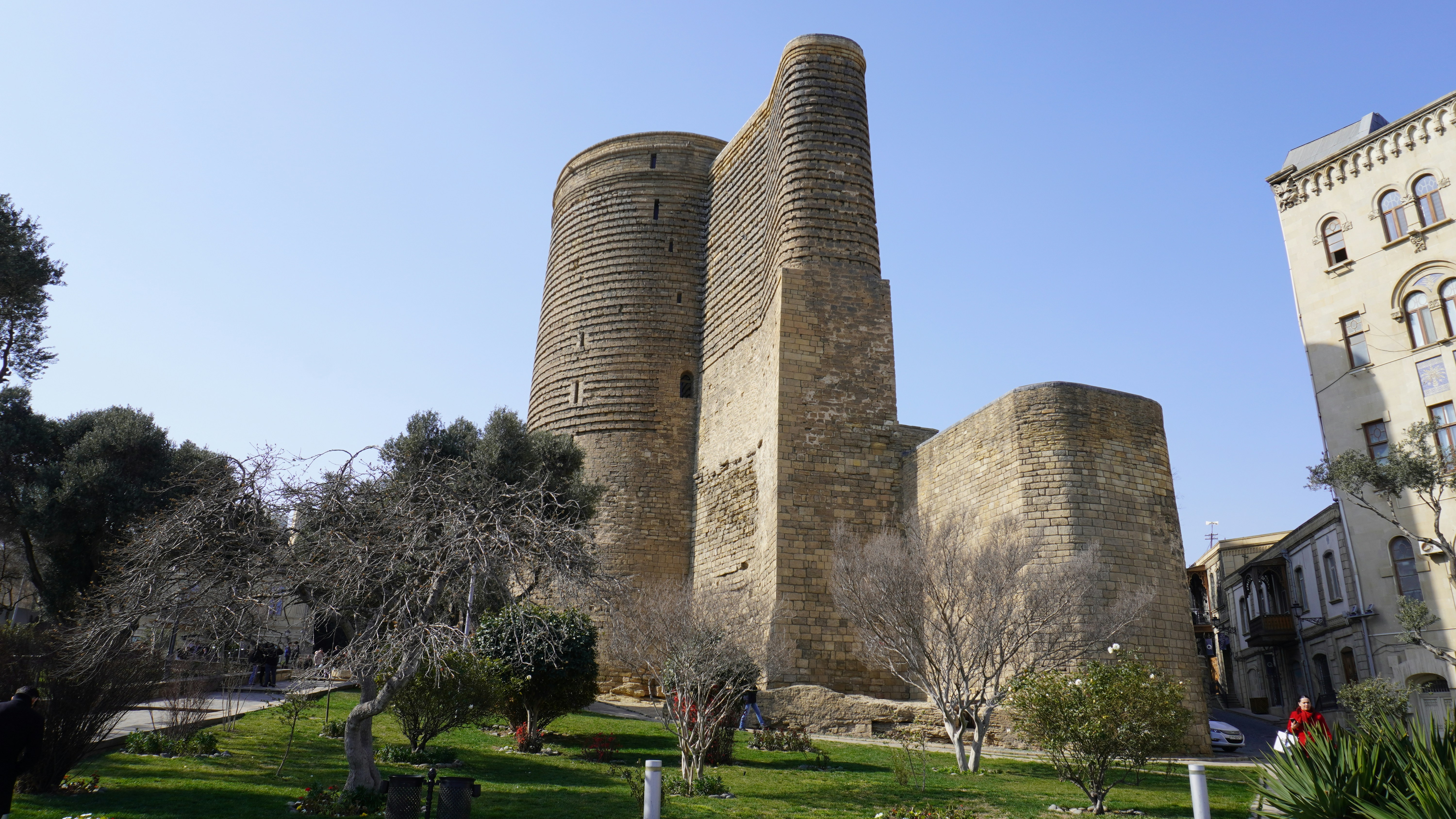 The maiden tower stands tall in baku, azerbaijan.