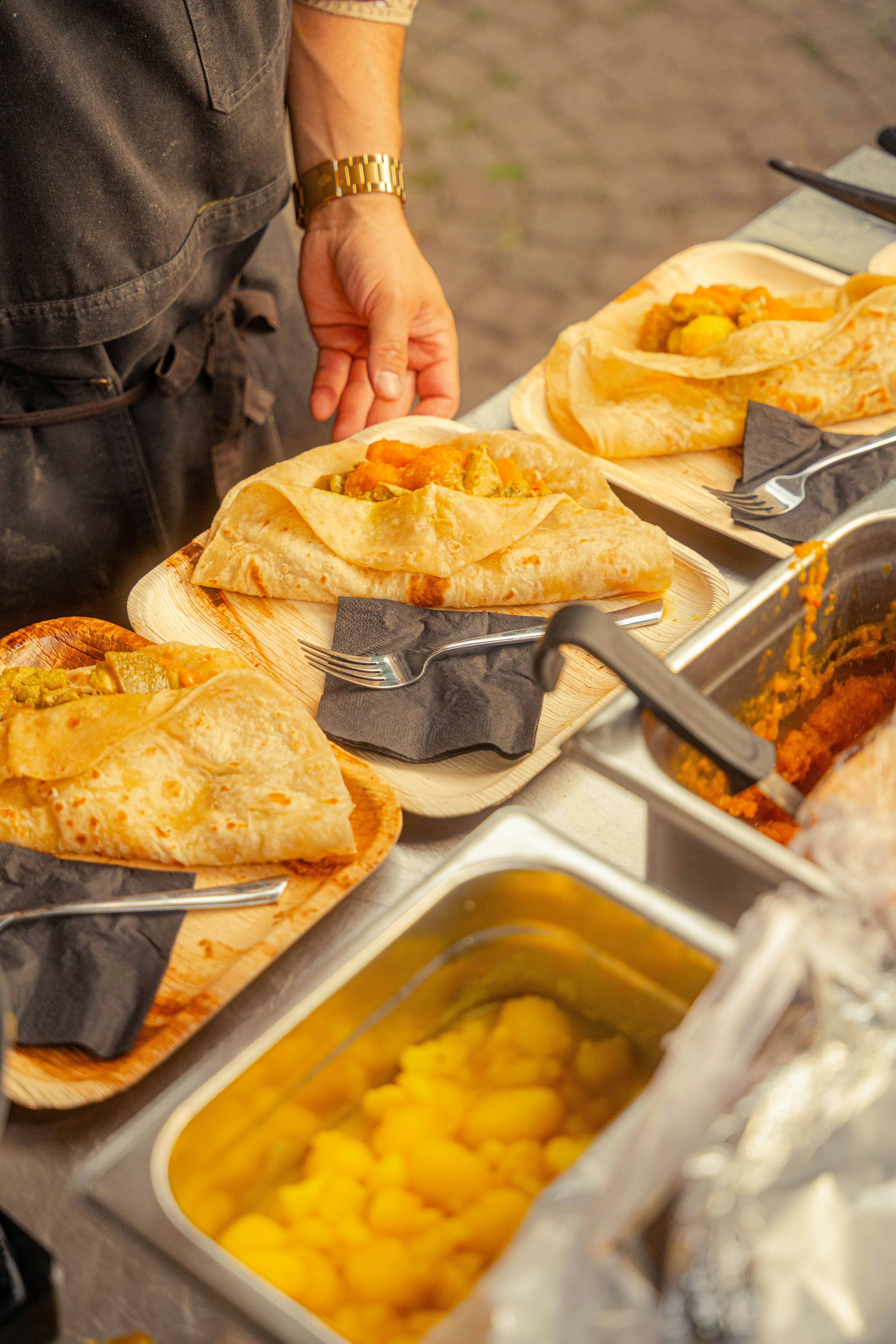 Delicious wrap food being served at a food stall.