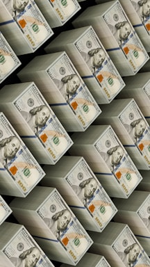 Stacks of hundred dollar bills are visible.